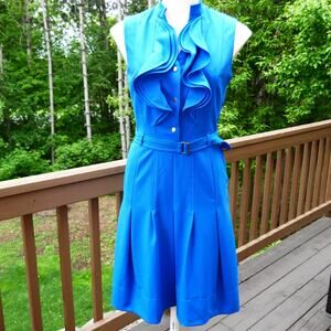 Saks Fifth Ave Blue Belted Ruffle Detail Dress